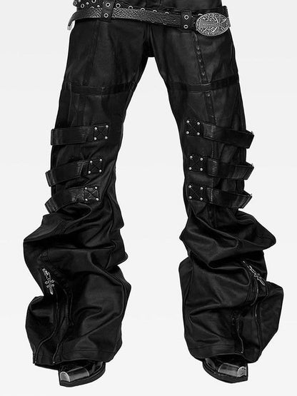 ATAnothingness Waxed Leather Trim Double Waist Stacked Straps Slim Women&