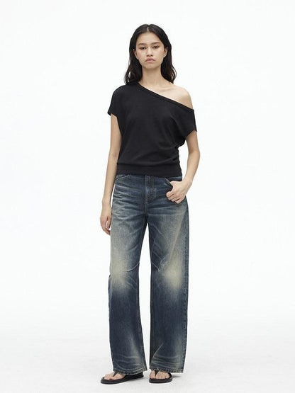 AFTADAWN Solid One Shoulder Asymmetric Slim Women&
