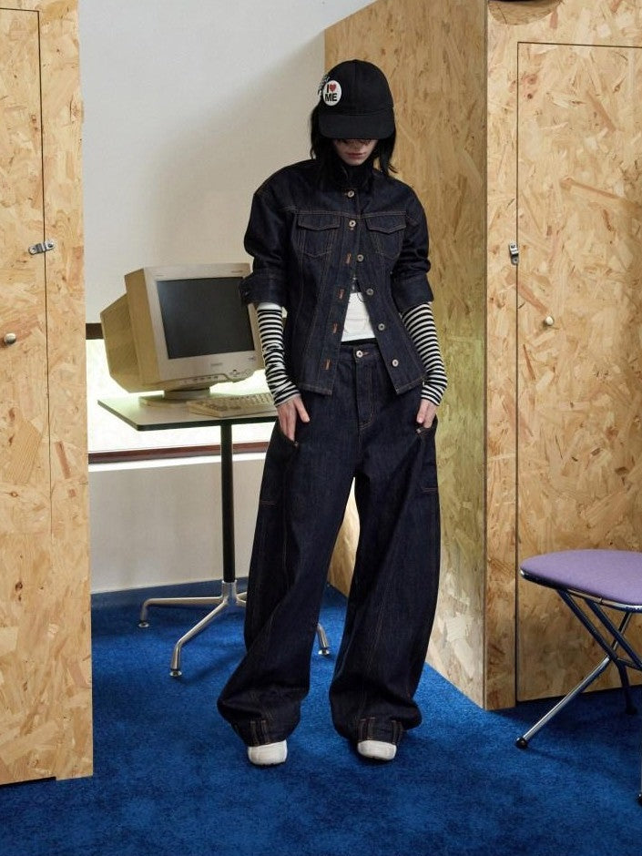 1JINN STUDIO Raw Denim Deconstructed Embroidered Low Rise Women&