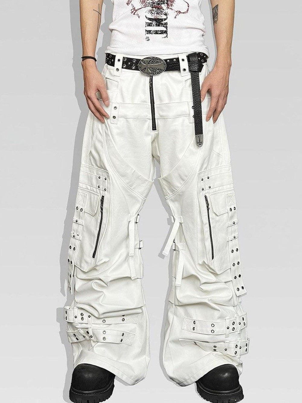 ATAnothingness Silver Moon White Studded Double Waist Waxed Women&