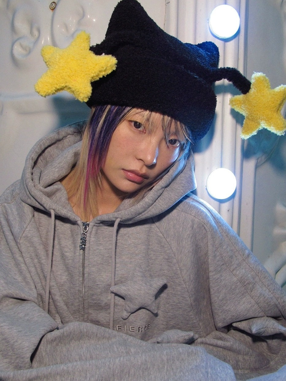 CFIERCE Adorable Star Pattern High Top Nylon Unisex Sweet Cute Black White Hat