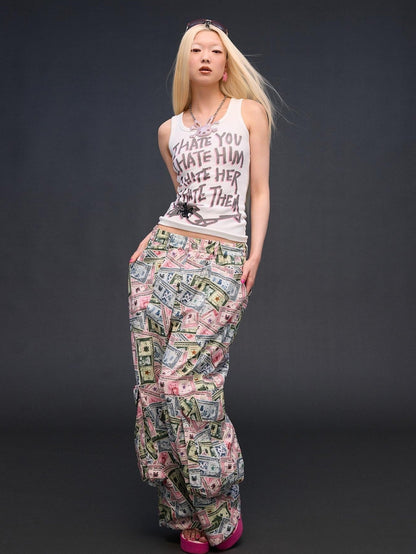 CFIERCE Money Print Cargo Multi Pocket Women&
