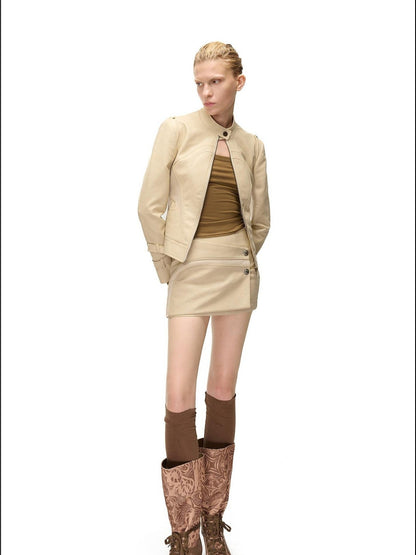 NORTH NODE Cropped Embroidered Panelled Slim Fit Pu Women&