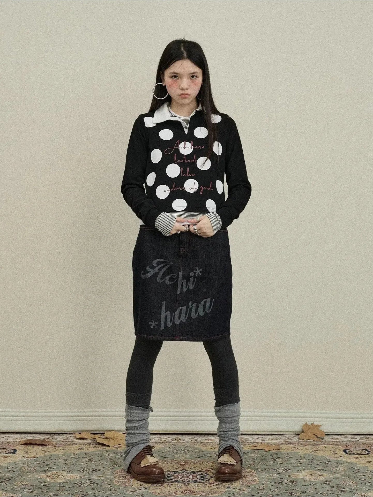 Achihara Denim Print Mini Skirt 2025 Spring Autumn Casual Wear