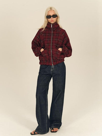 AFTADAWN Reversible Red Plaid Boxy Oversized Women&