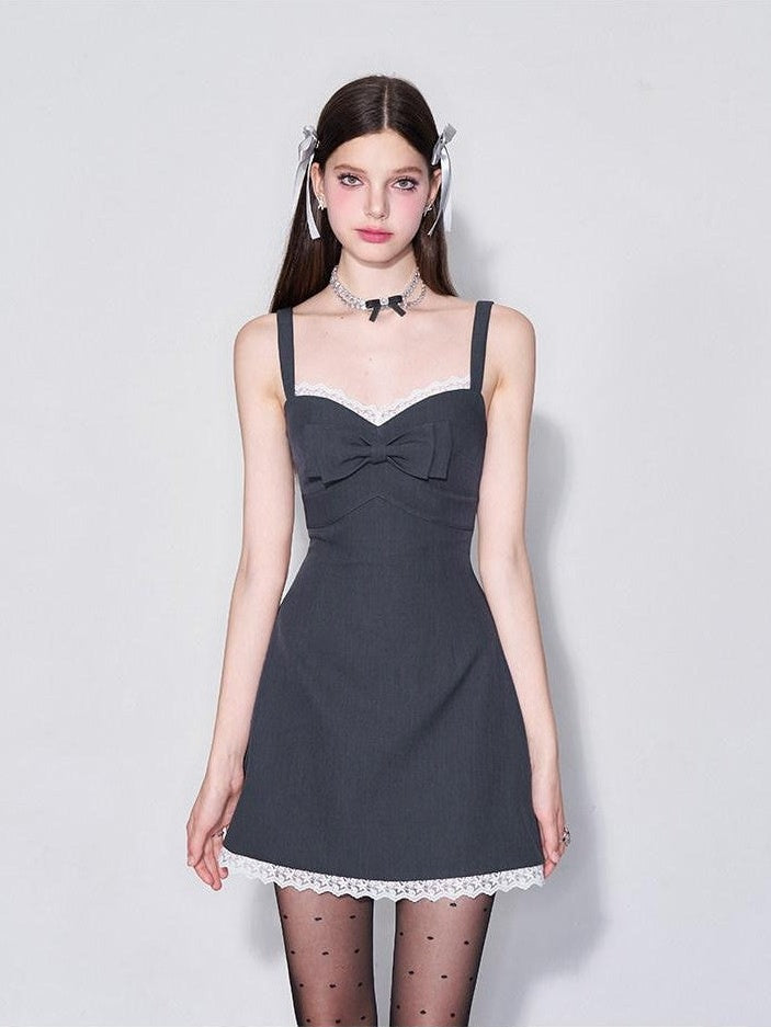 AFTADAWN 3d Bow V-neck Cinched Waist Aline Wide Strap Women&