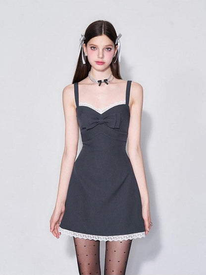 AFTADAWN 3d Bow V-neck Cinched Waist Aline Wide Strap Women&
