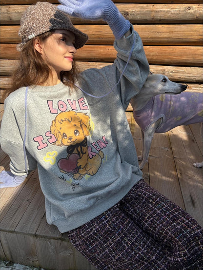 sancco house Love Is Real Sweetheart Puppy Print Embroidered Women&