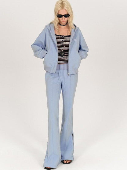 AFTADAWN Solid Hooded Zip Jacket Micro Flare Pants Women&