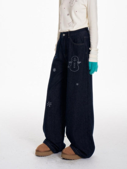 BETWEENAND Snowman Print Vintage Loose Slimming Fleece Lined Women&