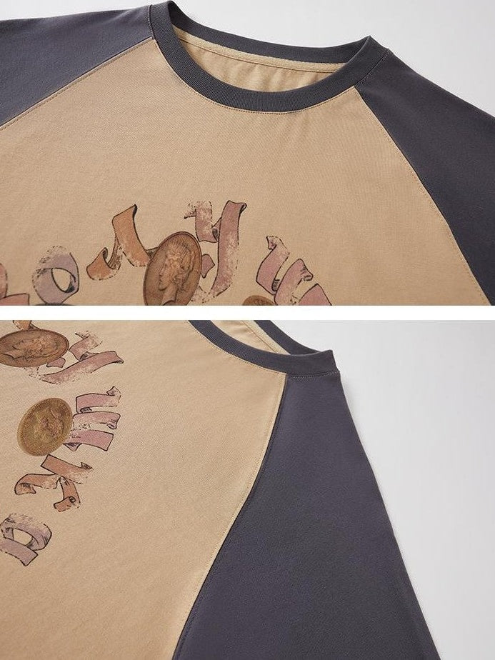 DIDDI MODA Cat Print Contrast Raglan Sleeve Cotton Women&