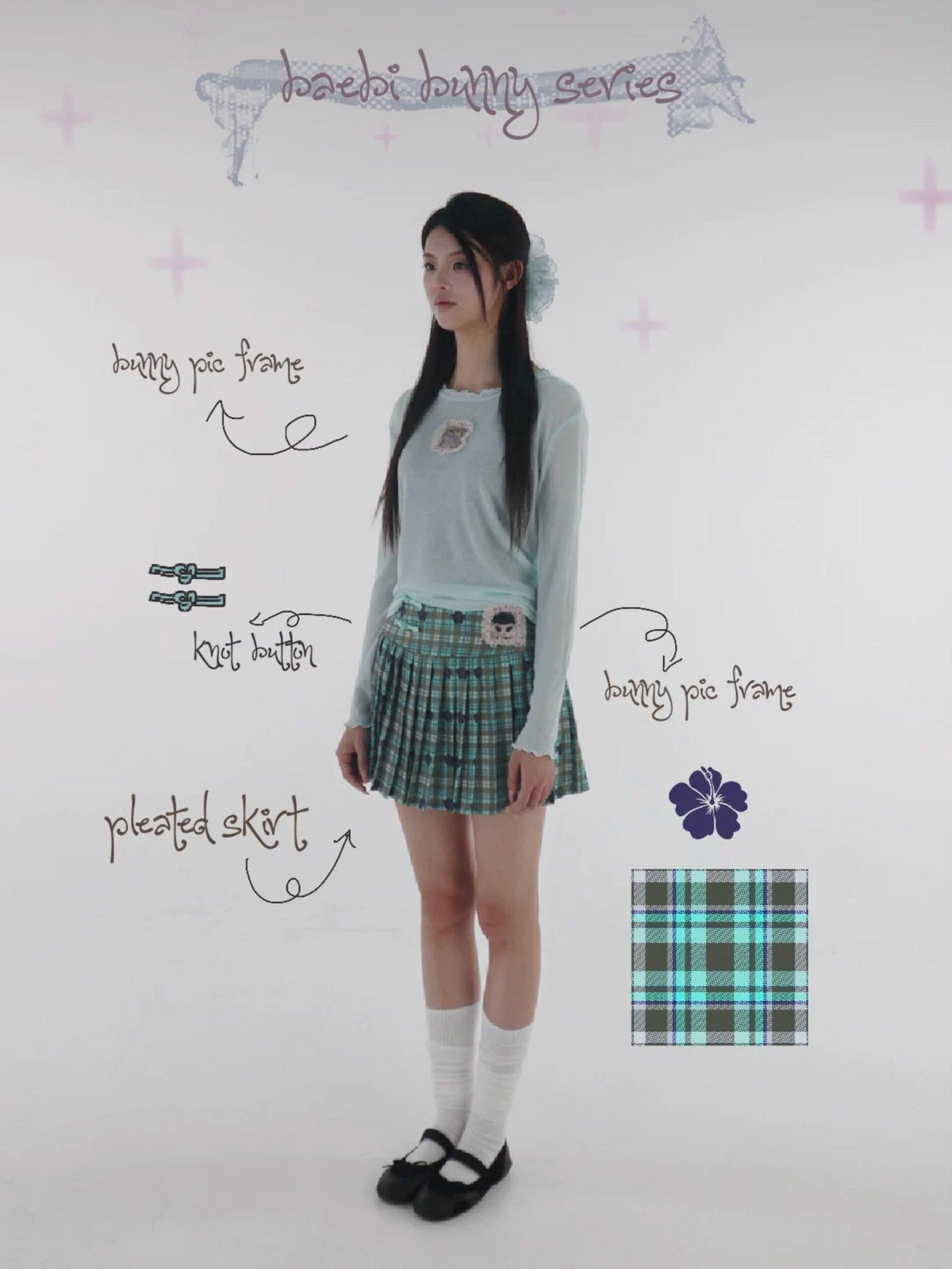 bae bi Dense Twill Plaid Frog Button High Waist Women&