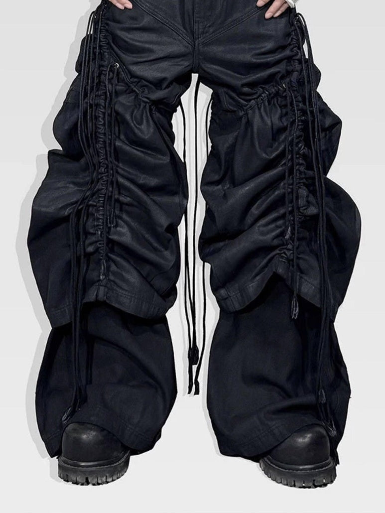 ATAnothingness Pleated Cargo Loose Mid Rise Zipper Cotton Gothic Metal Black Wide-Leg Jeans