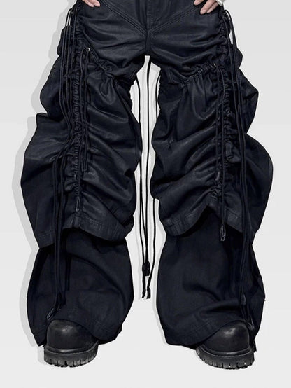 ATAnothingness Pleated Cargo Loose Mid Rise Zipper Cotton Gothic Metal Black Wide-Leg Jeans