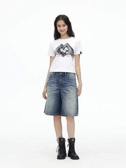 AFTADAWN Creative Printed Crew Neck Slightly Loose Women&