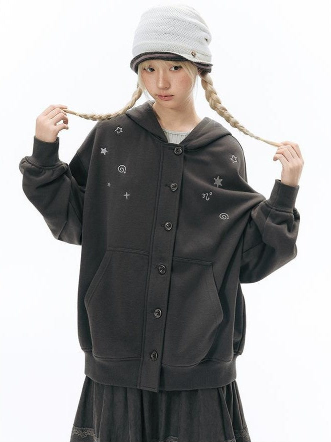 NAPSNAPS Crying Face Embroidered Vintage Button Placket Women&