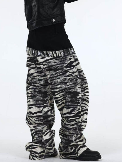 DETW onLine Distressed Zebra Patchwork Asymmetrical Waist Women&