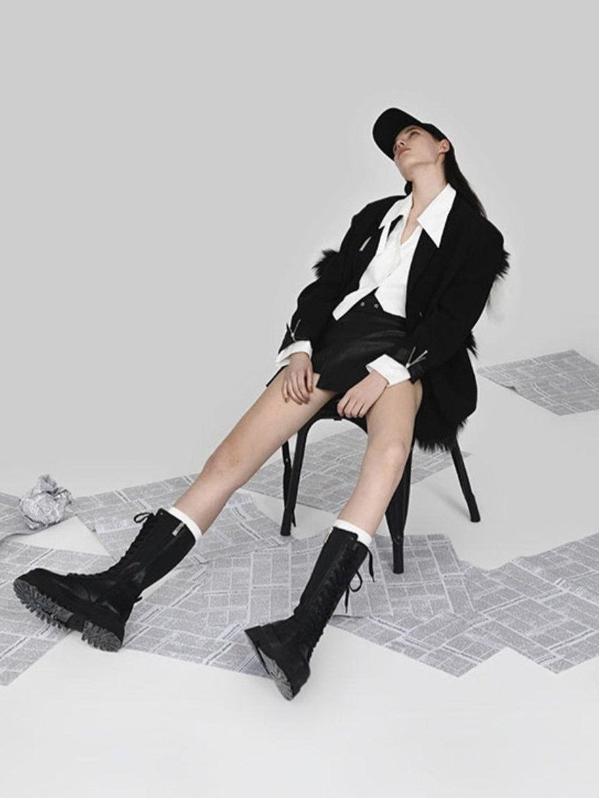 ANYQUESTION Black Irregular Deconstructed A Line Women&