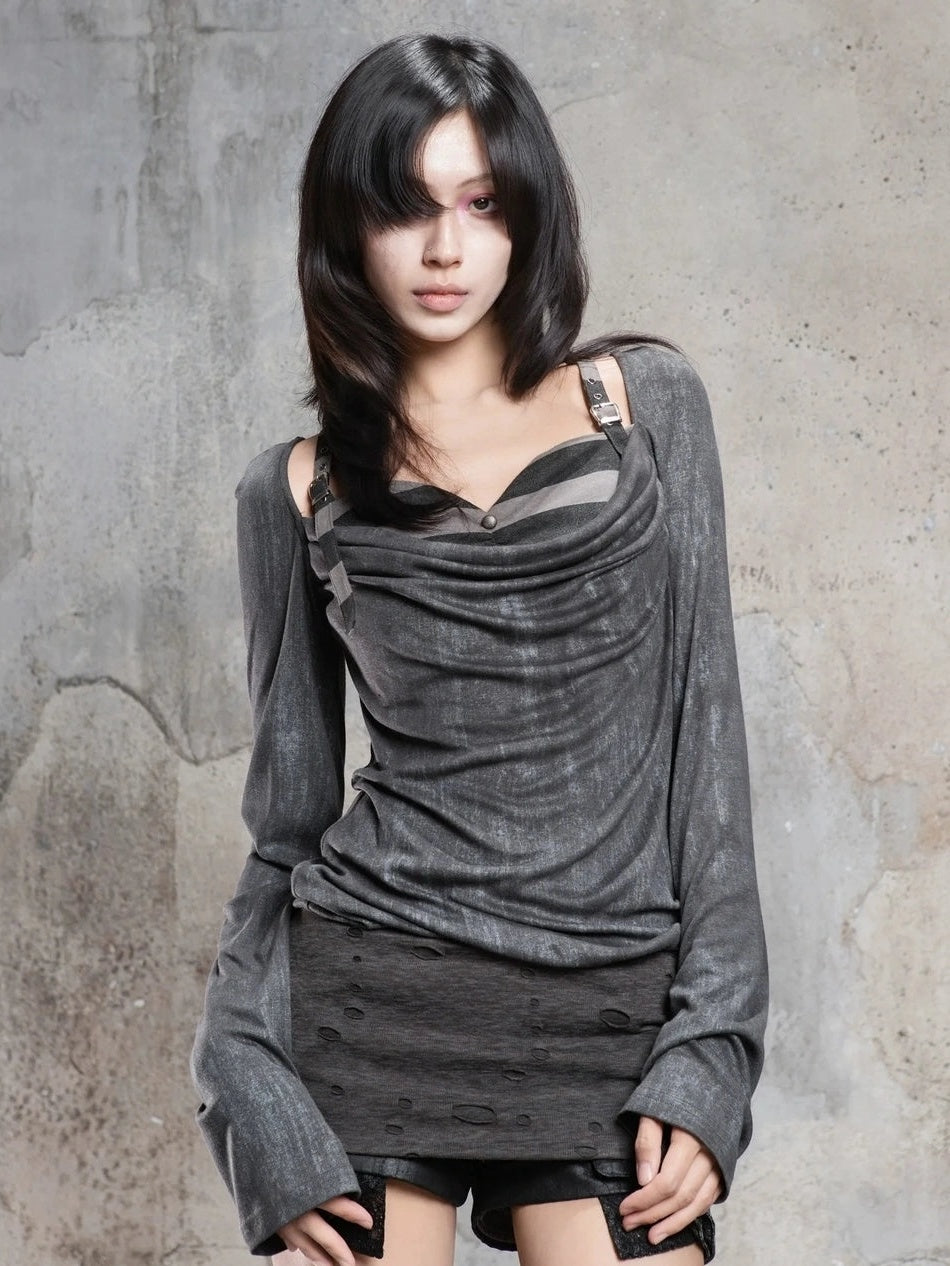 ARIADNAw Vintage Draped Punk Ruffle Top Cardigan