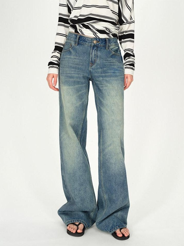 AFTADAWN Vintage Washed Low Rise Wide Loose Women&