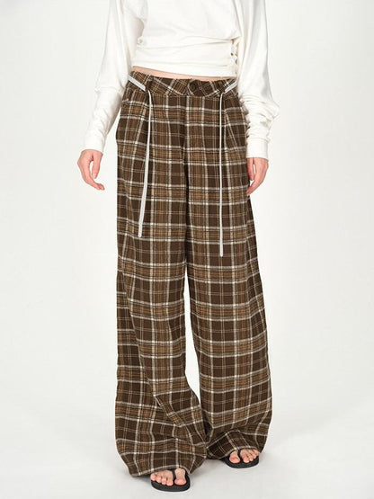 AFTADAWN Plaid Textured Pleated Low Waist Women&