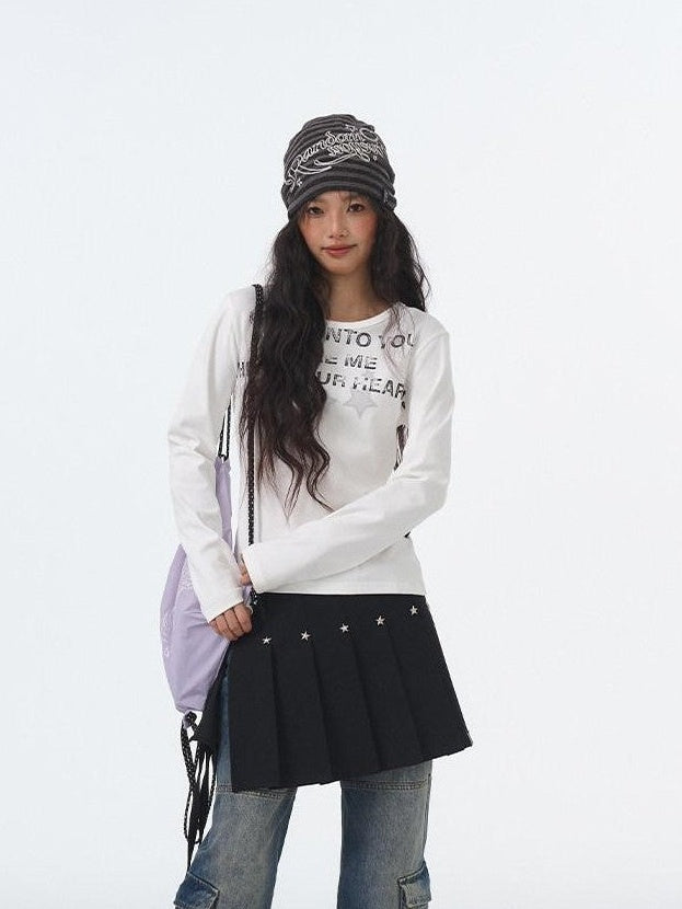 atrandom White Purple Chain Original Embroidery Letter Print Women&