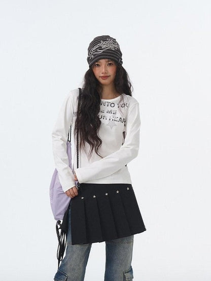 atrandom White Purple Chain Original Embroidery Letter Print Women&