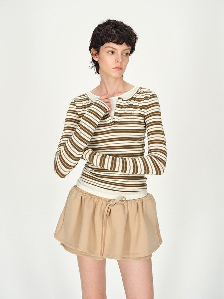 AFTADAWN Striped Colorblock Henley Layered Women&