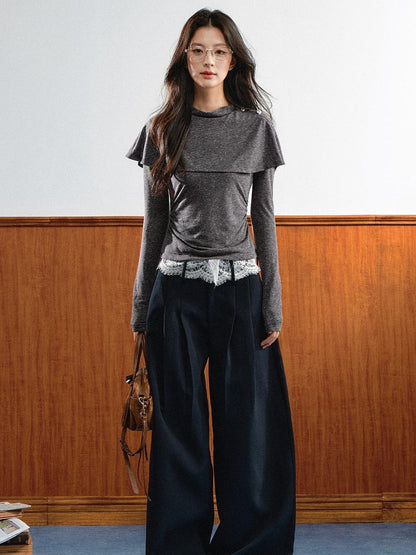 7Shiftin Double Collar Shirred Shoulder Women&