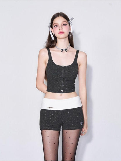 AFTADAWN Silver Polka Dot Knit Buttoned Women&