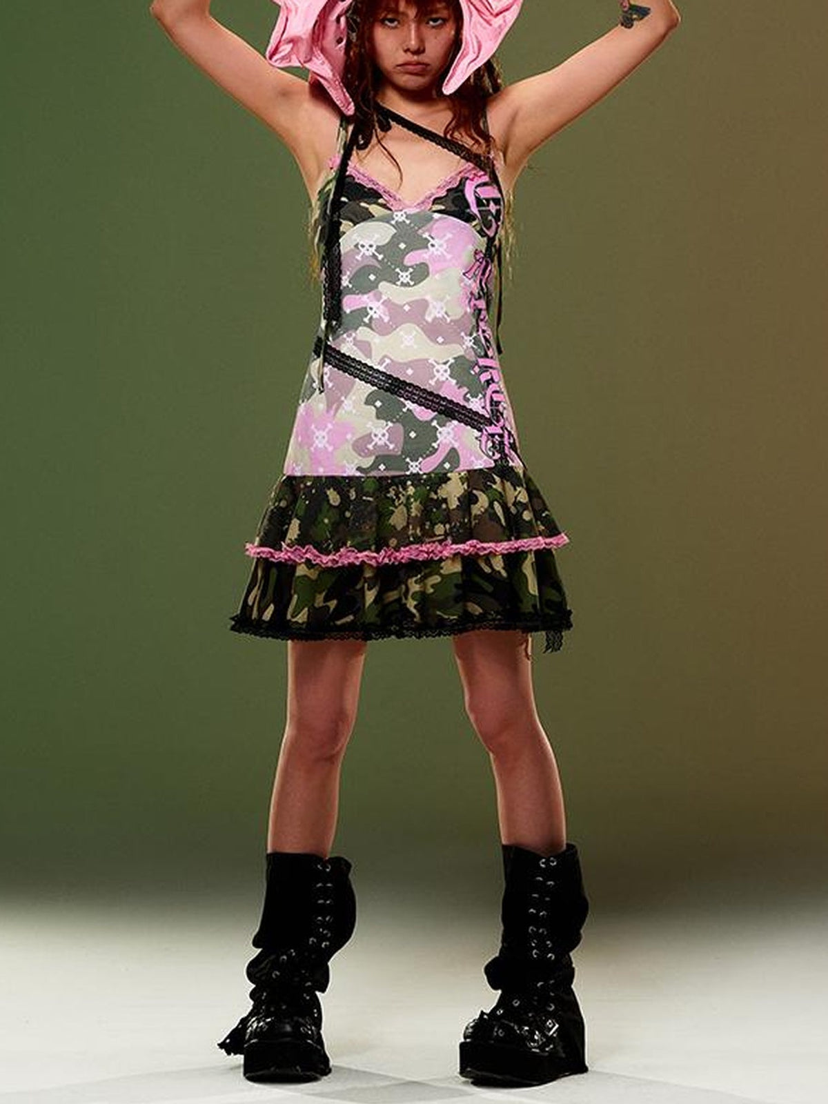 CFIERCE Camouflage Lace Slip V Neck Dress