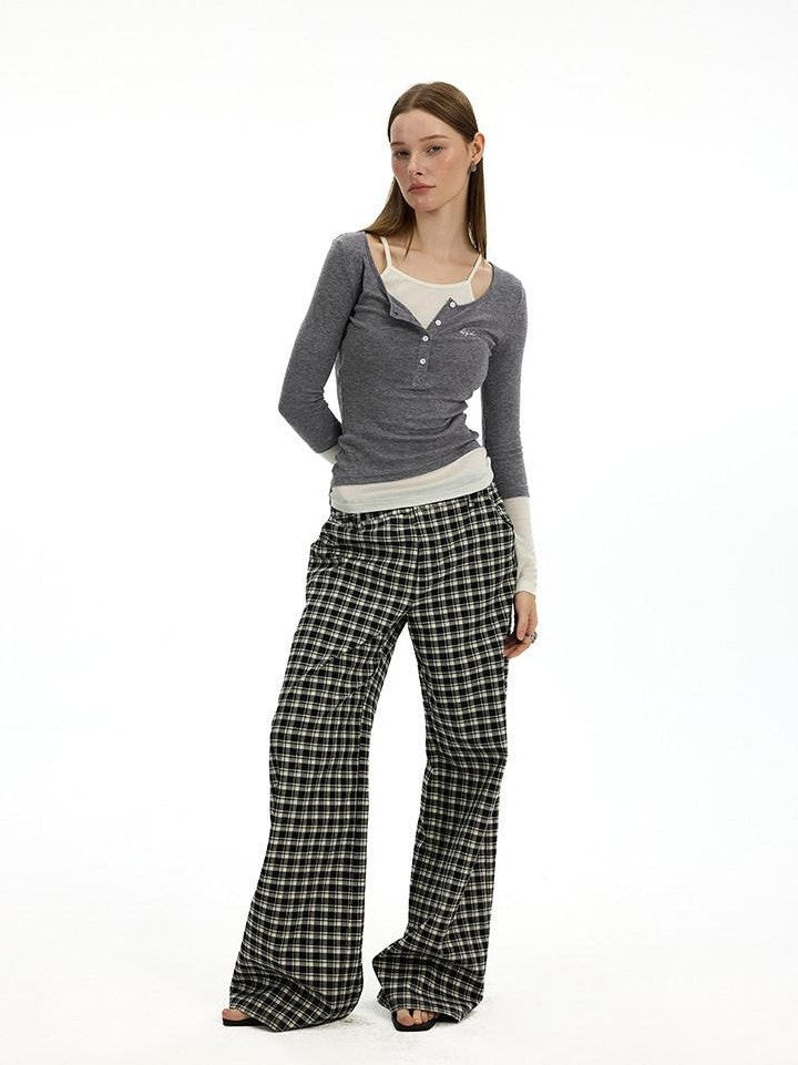 AFTADAWN Colorblock Faux Two Piece Henley Women&