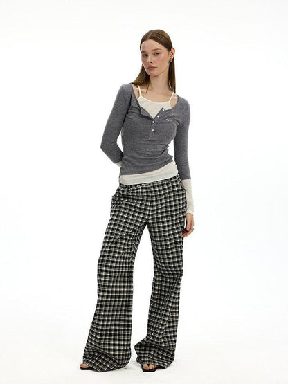 AFTADAWN Colorblock Faux Two Piece Henley Women&