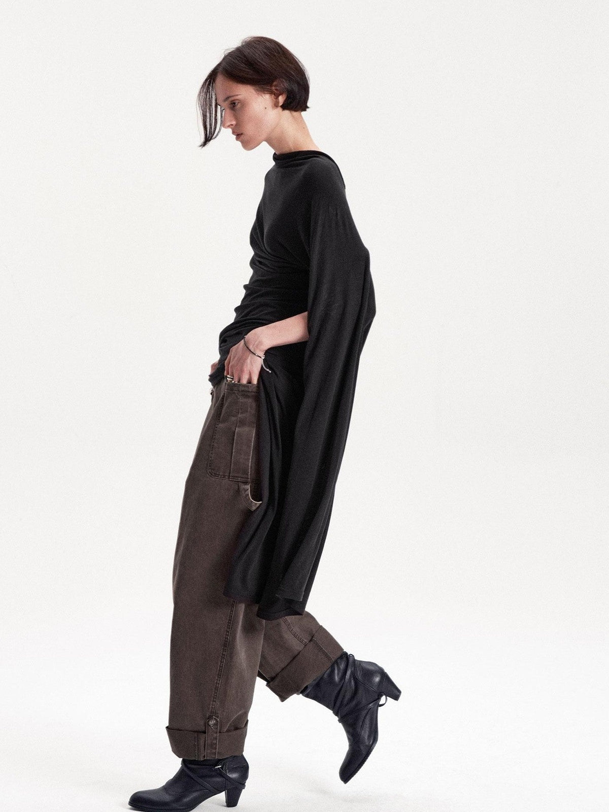 LYUOCHENG Asymmetric Deconstructed Pleated Lyocell Wool Women&