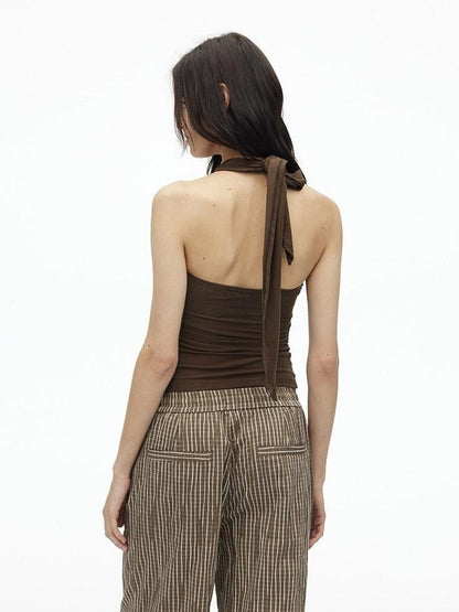 AFTADAWN Cropped Padded Convertible Halter Tie Waist Slim Women&