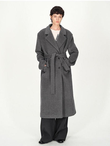 AFTADAWN Gray Double Breasted Half Collar Pocket Long Women&