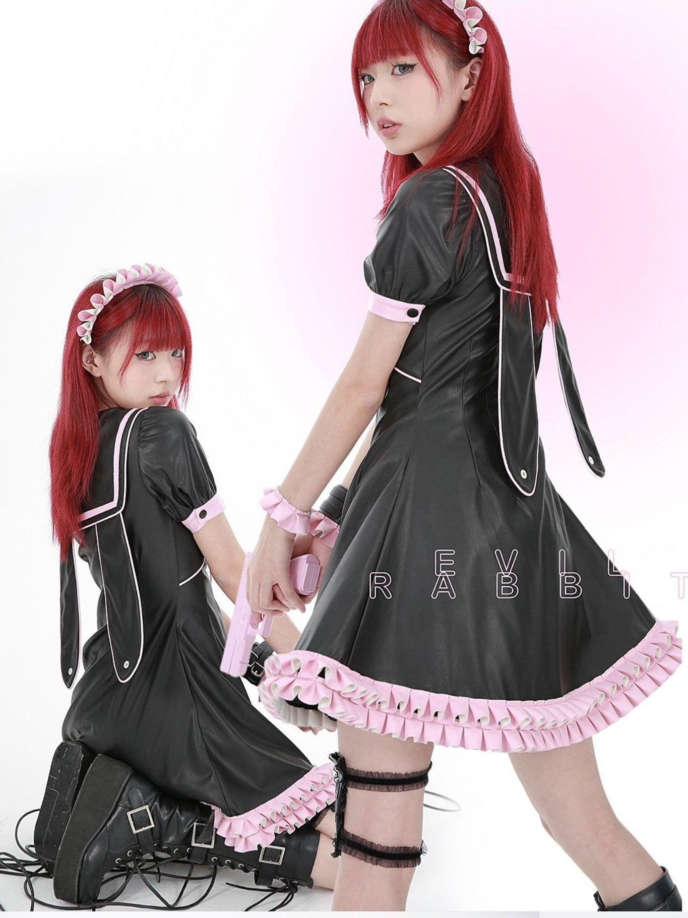 Evil Tooth Cyber Rabbit Ear Sailor Collar Vest Women&