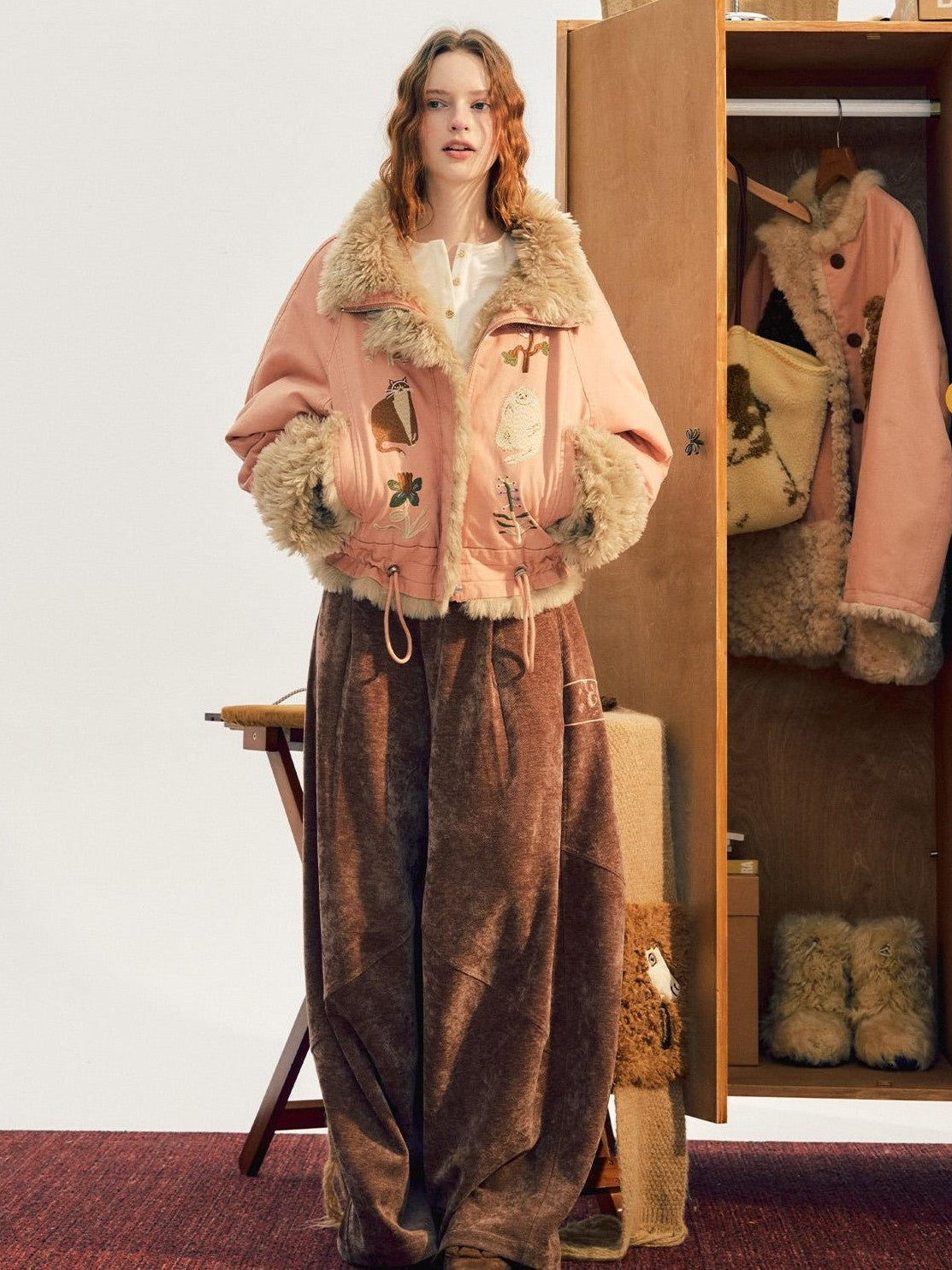 OuttheBlue Cat Embroidered Corduroy Women&