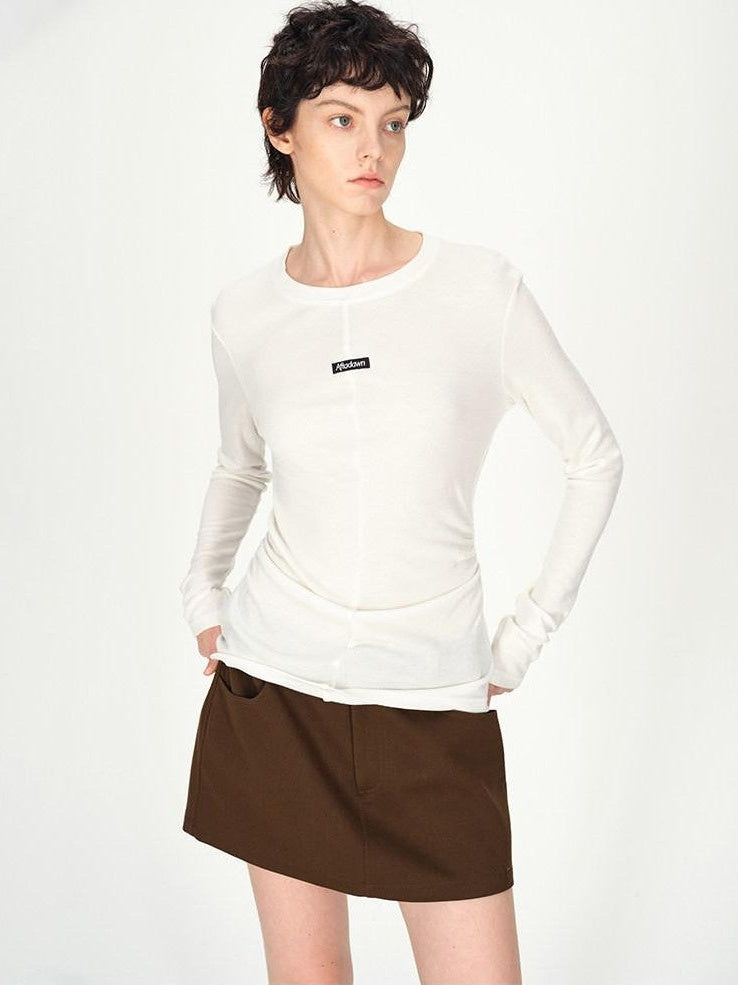 AFTADAWN Logo Embroidery Ruched Waist Round Neck Women&