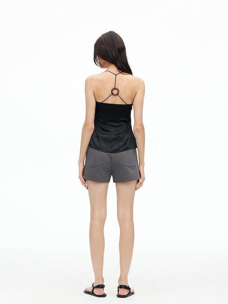 AFTADAWN Matte Micro Crinkle Halter Backless Women&