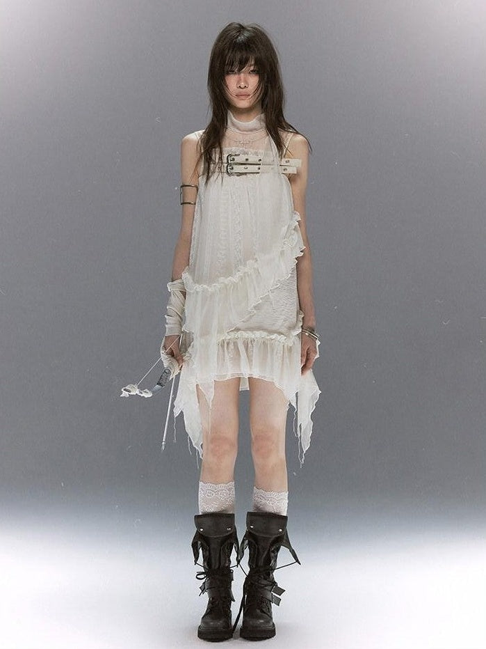 Cest Nous Lace Armor Cross Embroidered Belt Layered Cowl Women&