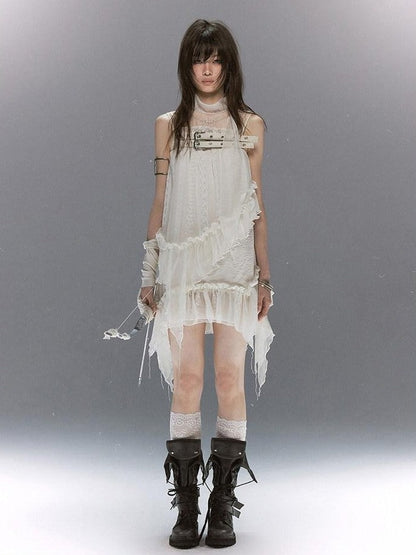 Cest Nous Lace Armor Cross Embroidered Belt Layered Cowl Women&