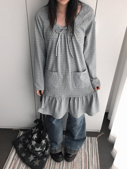 innomoood Print Ruched Long Sleeve Raglan A Line Women&