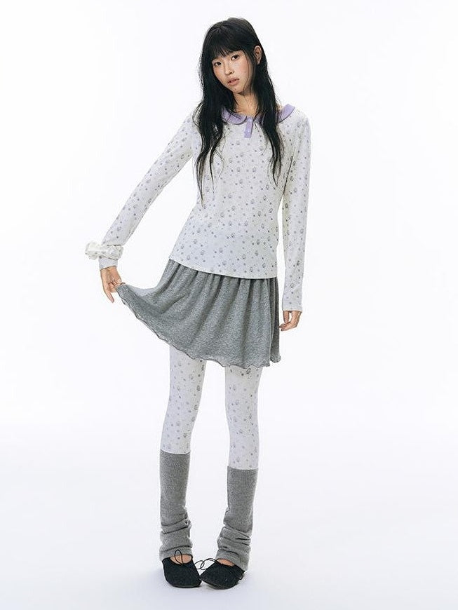 NAPSNAPS Hand Drawn Girl Print Spliced Elastic Waist Women&