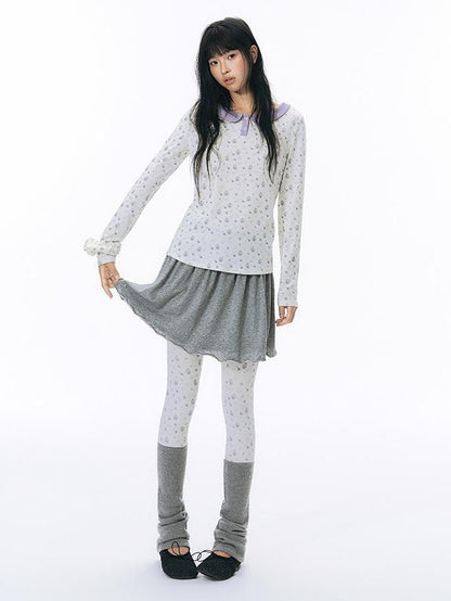NAPSNAPS Hand Drawn Girl Print Spliced Elastic Waist Women&