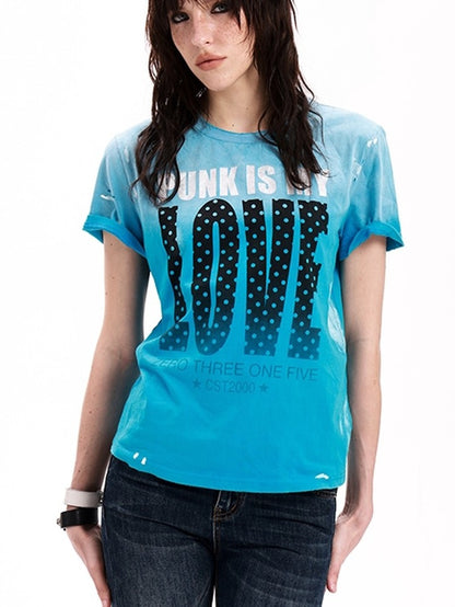 DETW onLine Ombre Polka Love Print Washed Raw Hem Women&
