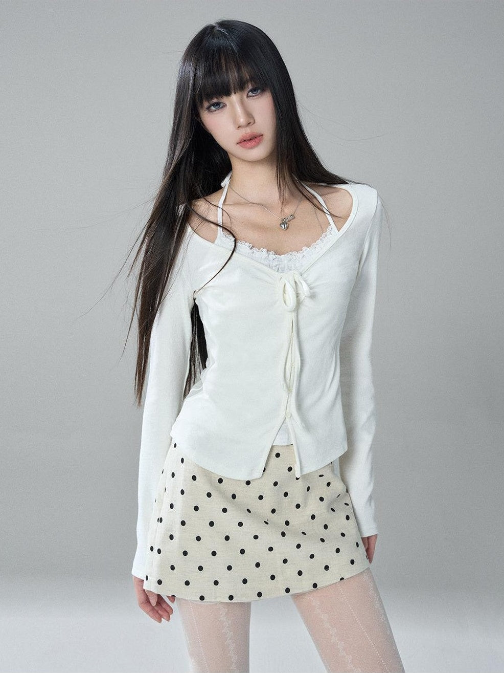 LADYGHOST Apricot Polka Dot Brushed High Waist Bodycon Women&