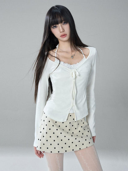 LADYGHOST Apricot Polka Dot Brushed High Waist Bodycon Women&