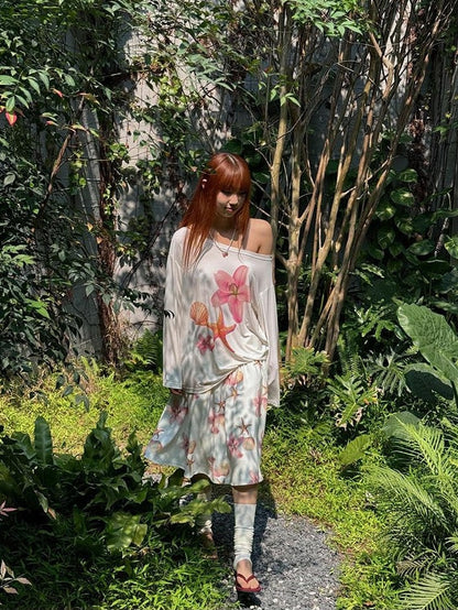 AFTADAWN Floral Off Shoulder Women&
