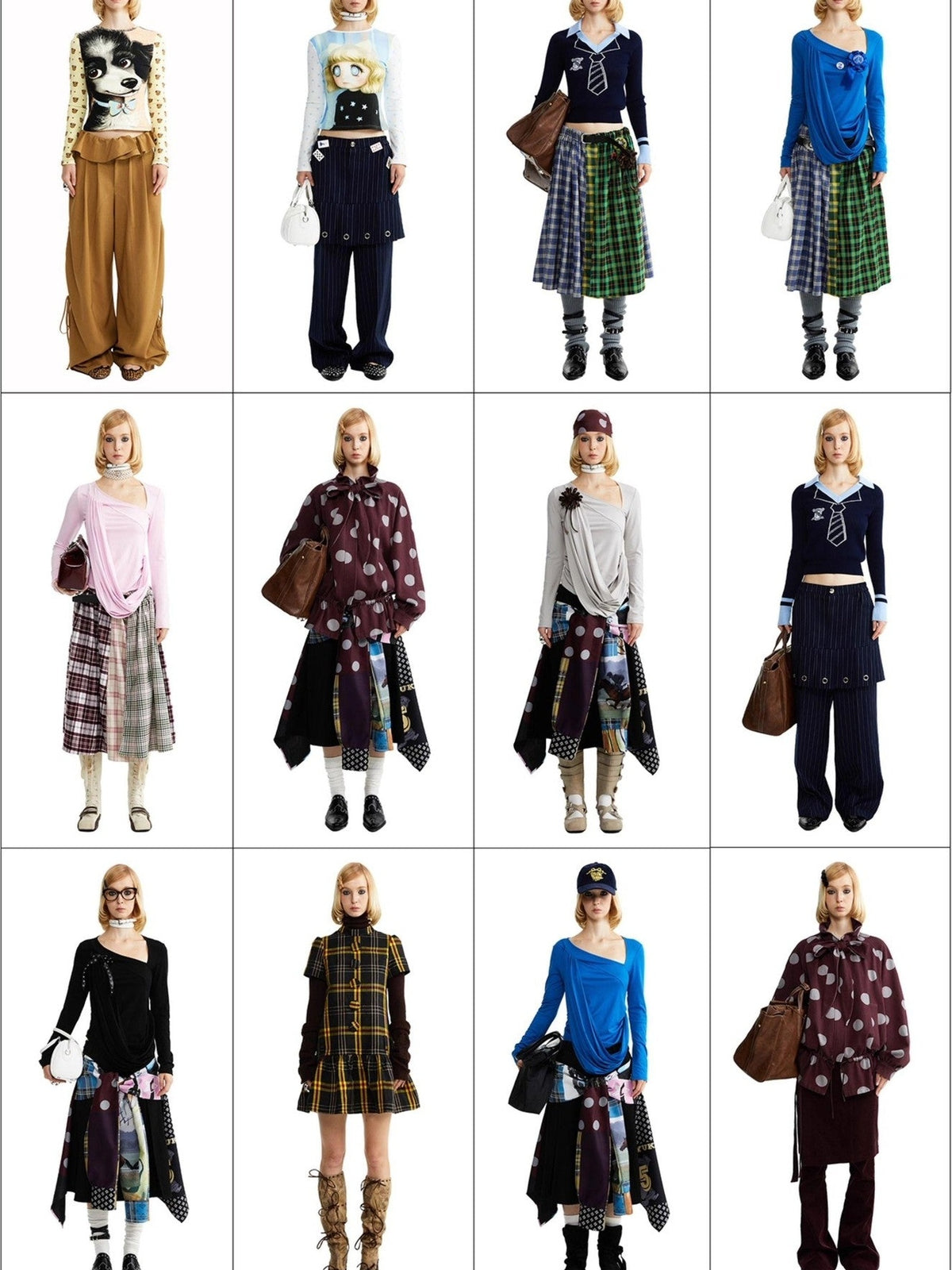 YOSHUYUKI Blue Green Plaid Ruched Spliced Women&